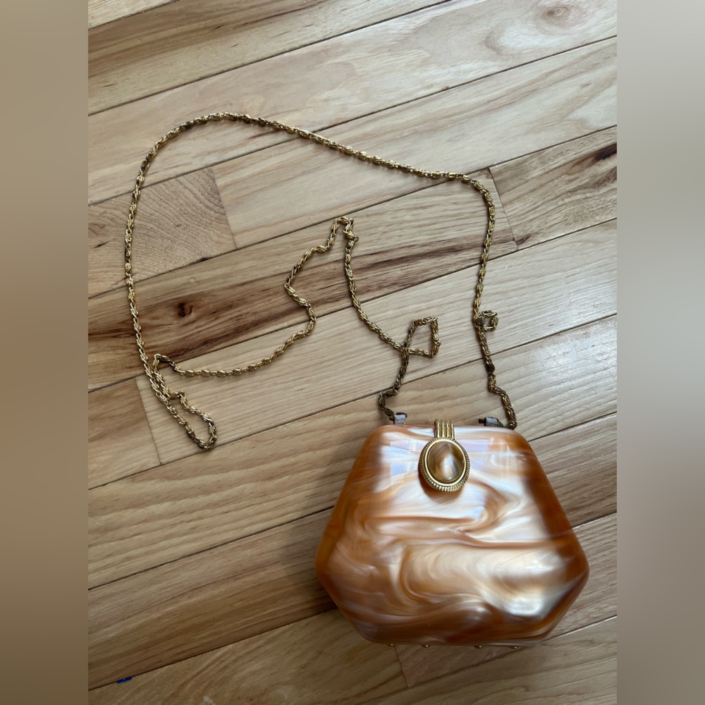 Vintage Lucite Gold Toned Chain Clutch